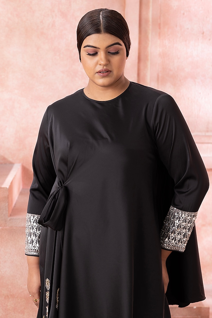 Black Satin Hand Embroidered Co-Ord Set by Neeta Lulla at Pernia's Pop Up Shop