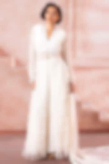 Pearl White Tulle Wedding Sharara Set by Neeta Lulla at Pernia's Pop Up Shop