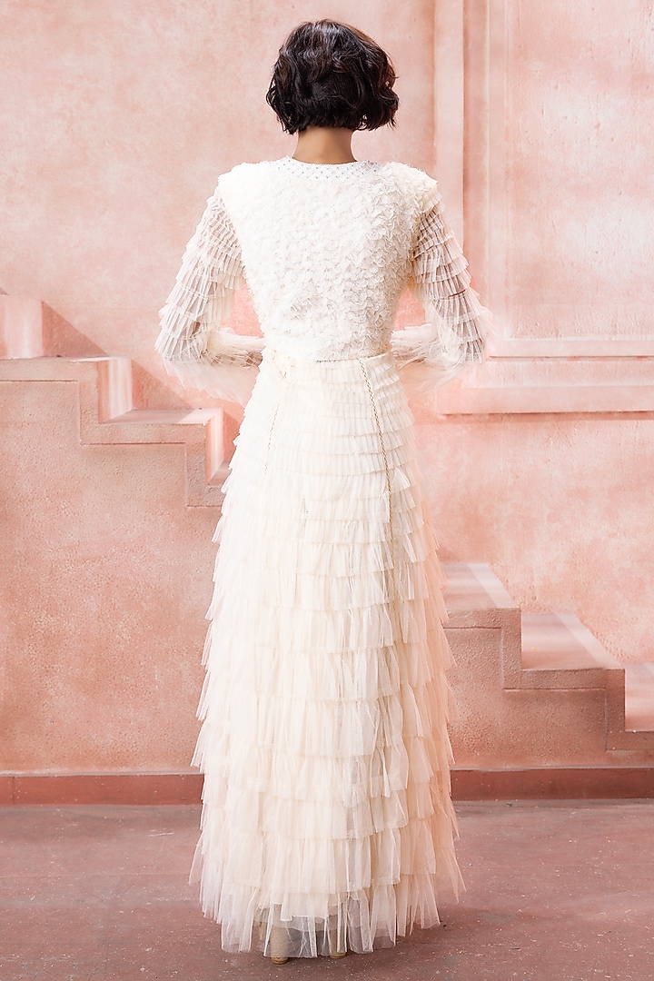 Pearl White Tulle Wedding Sharara Set by Neeta Lulla at Pernia's Pop Up Shop