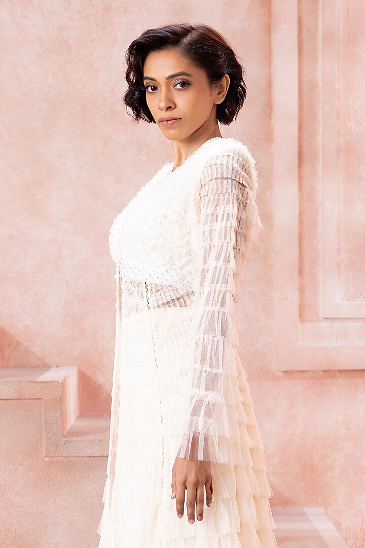 Pearl White Tulle Wedding Sharara Set by Neeta Lulla at Pernia's Pop Up Shop
