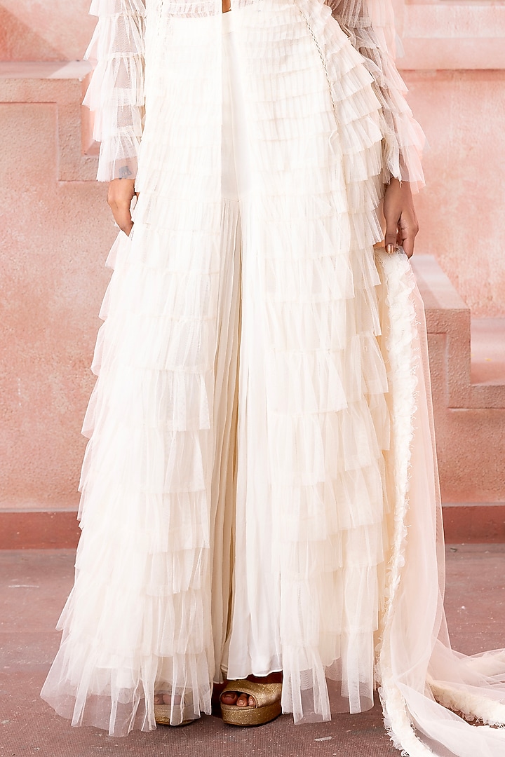 Pearl White Tulle Wedding Sharara Set by Neeta Lulla at Pernia's Pop Up Shop