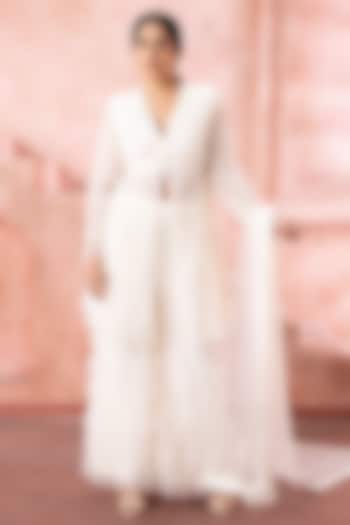 Pearl White Tulle Wedding Sharara Set by Neeta Lulla at Pernia's Pop Up Shop