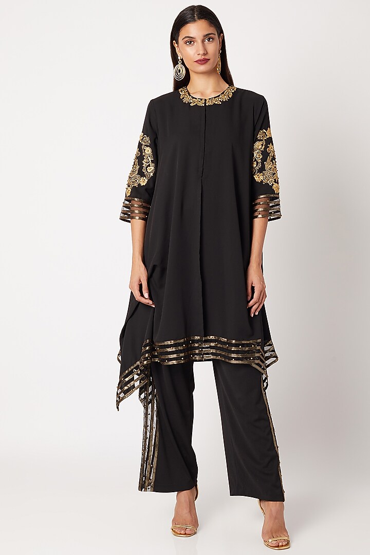 Black Embroidered Tunic With Pants by Neeta Lulla at Pernia's Pop Up Shop