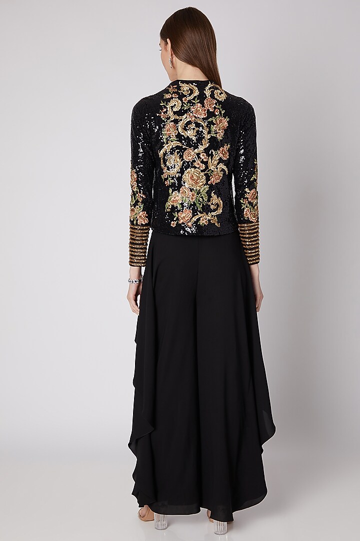 Black Embroidered Jacket & Bustier Set by Neeta Lulla at Pernia's Pop Up Shop