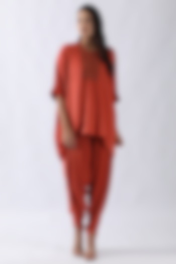 Rust Orange Sandwash Satin Dhoti Set by Nemaani at Pernia's Pop Up Shop