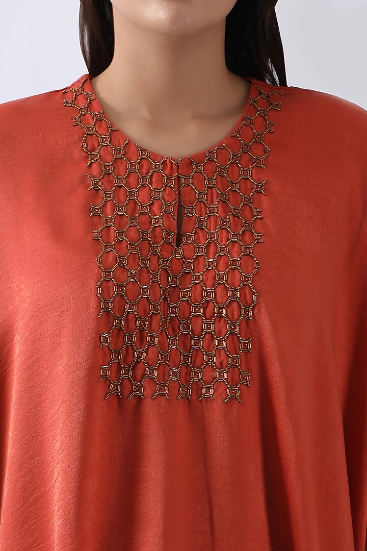 Rust Orange Sandwash Satin Dhoti Set by Nemaani at Pernia's Pop Up Shop