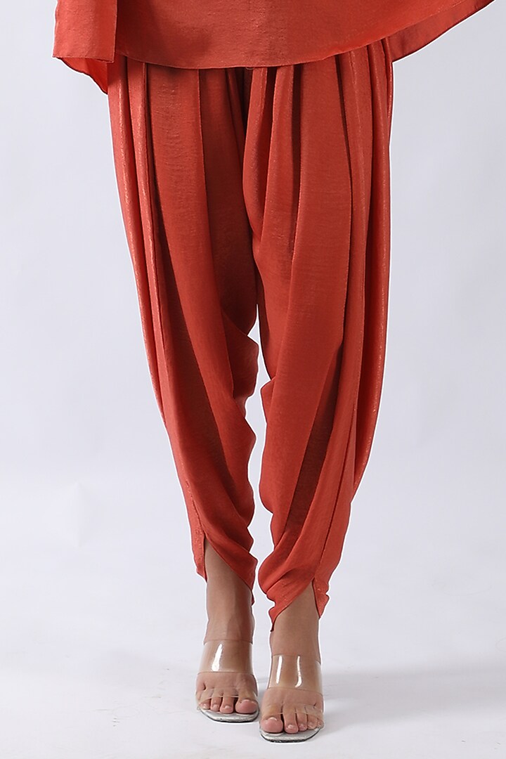 Rust Orange Sandwash Satin Dhoti Set by Nemaani at Pernia's Pop Up Shop