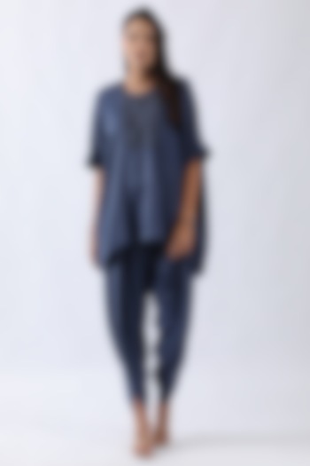 Blue Sandwash Satin Dhoti Set by Nemaani at Pernia's Pop Up Shop