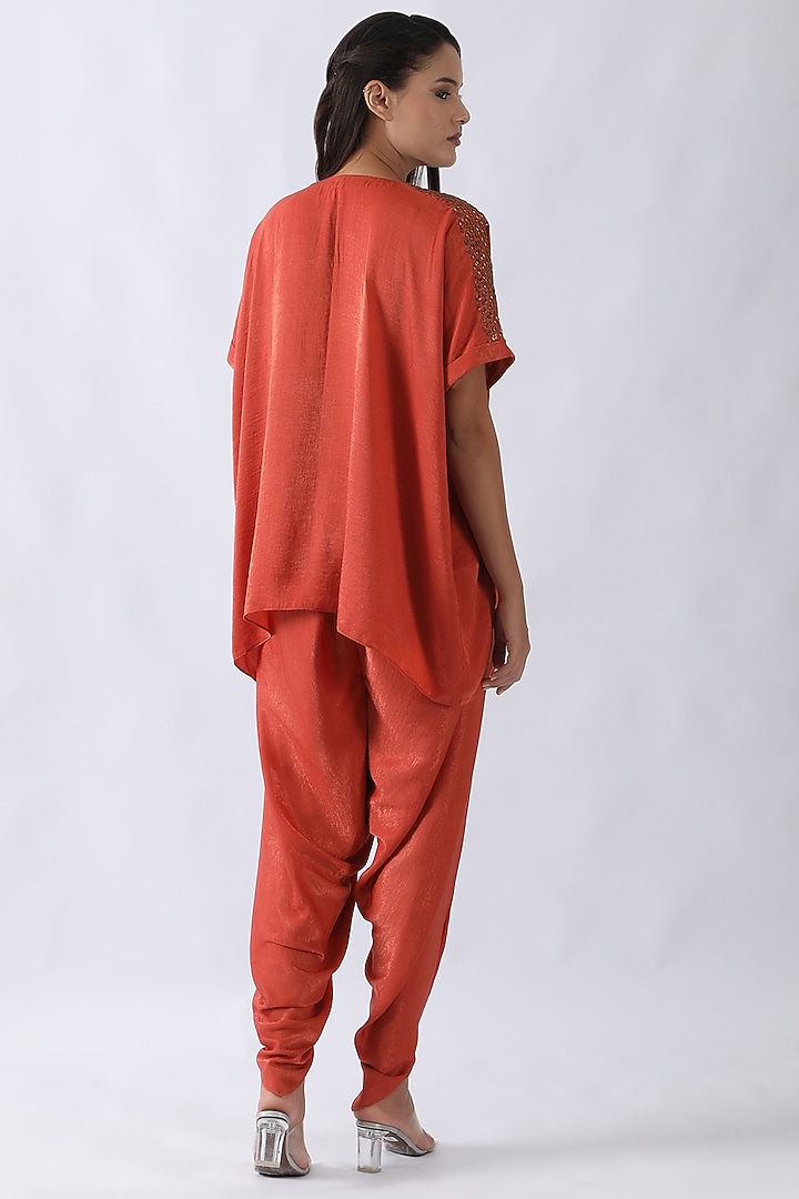 Rust Orange Sandwash Satin Dhoti Set by Nemaani at Pernia's Pop Up Shop