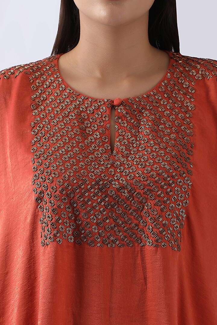 Rust Orange Sandwash Satin Dhoti Set by Nemaani at Pernia's Pop Up Shop