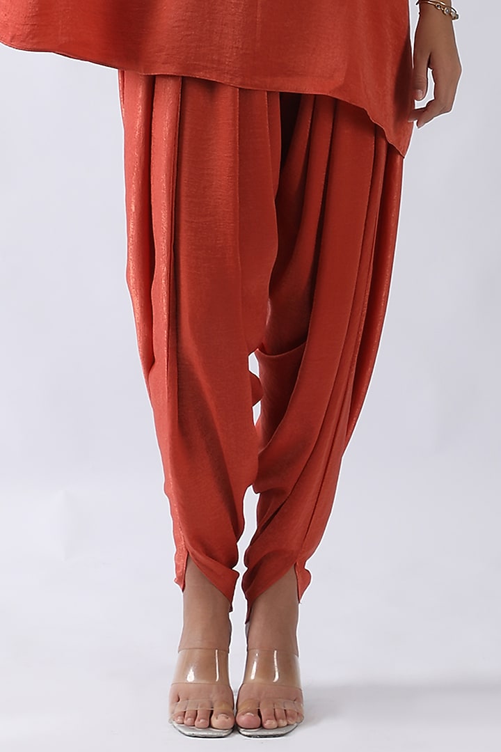 Rust Orange Sandwash Satin Dhoti Set by Nemaani at Pernia's Pop Up Shop