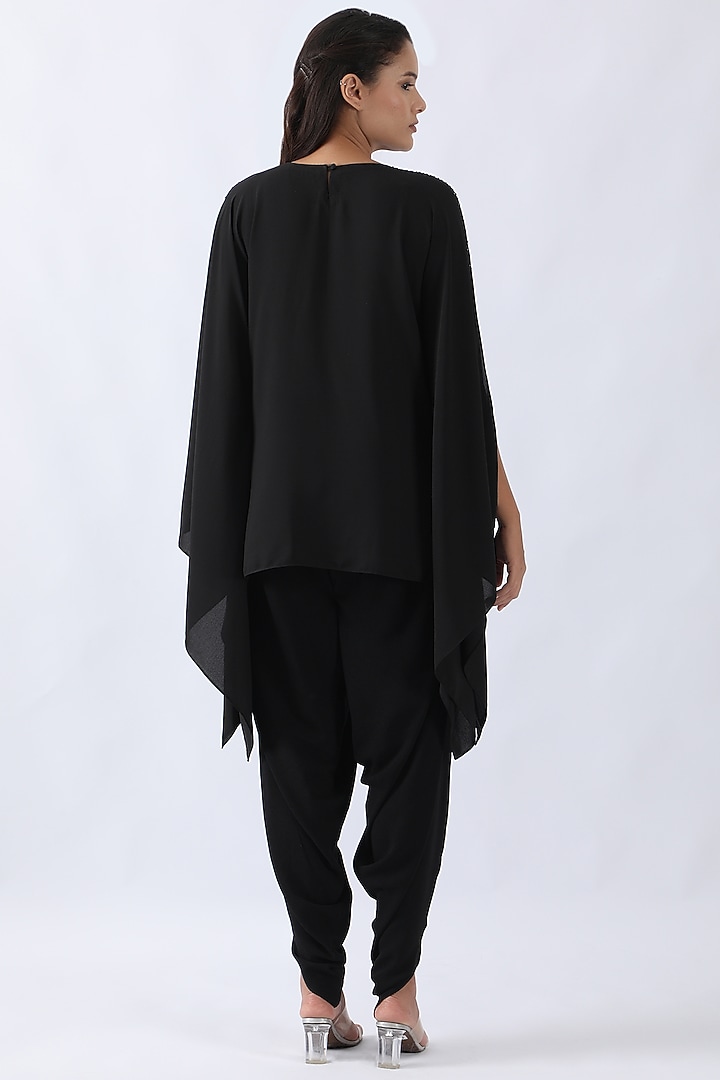 Black Double Georgette Nalki & Moti Embroidered Kaftan Set by Nemaani at Pernia's Pop Up Shop