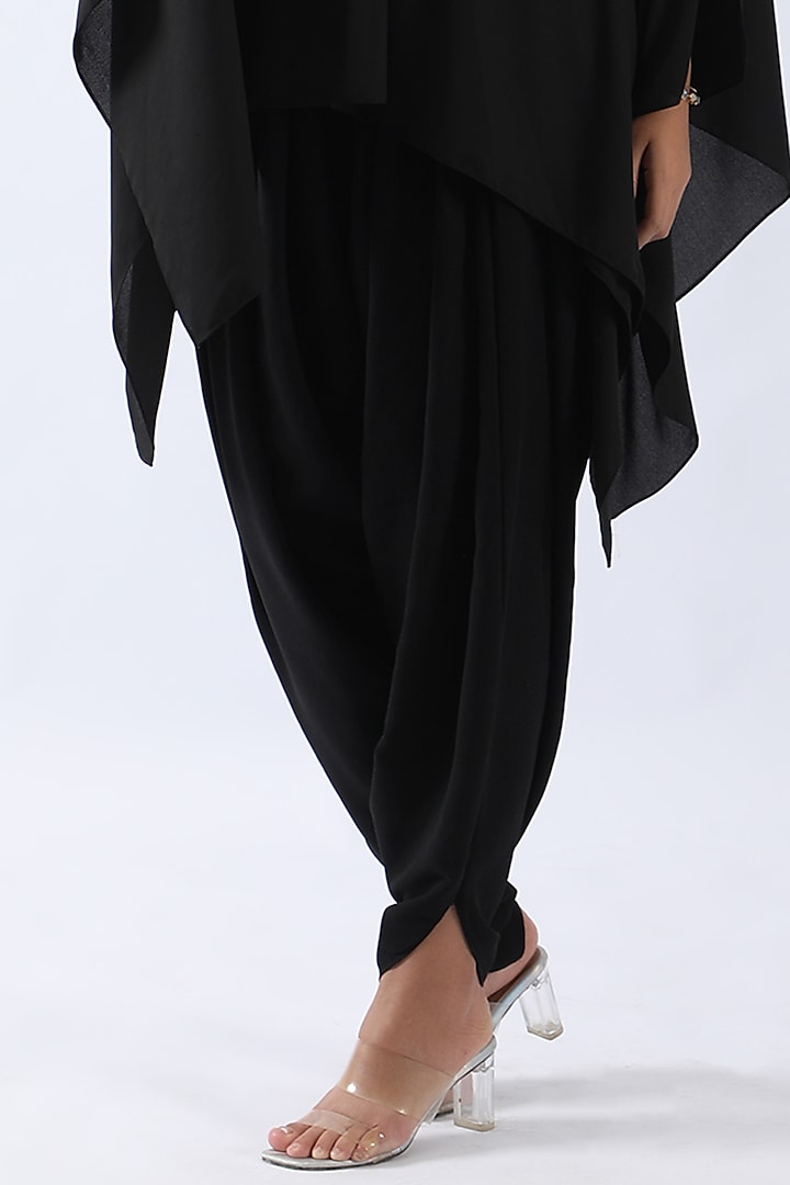 Black Double Georgette Nalki & Moti Embroidered Kaftan Set by Nemaani at Pernia's Pop Up Shop