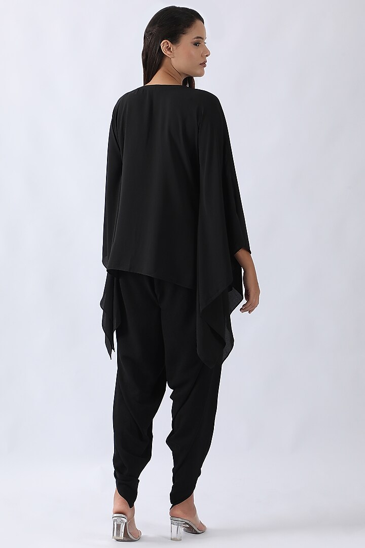Black Sandwash Satin Nalki & Moti Embroidered Kaftan Set by Nemaani at Pernia's Pop Up Shop