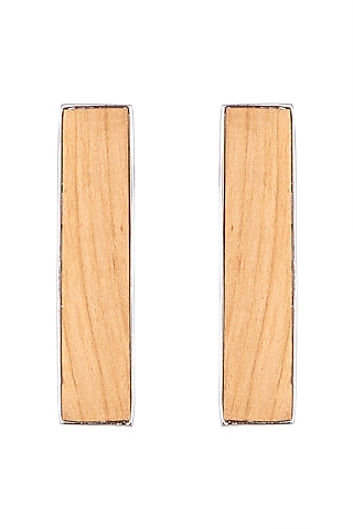 White Finish Handcrafted Wood Geometric Long Earrings by NETI NETI Jewellery