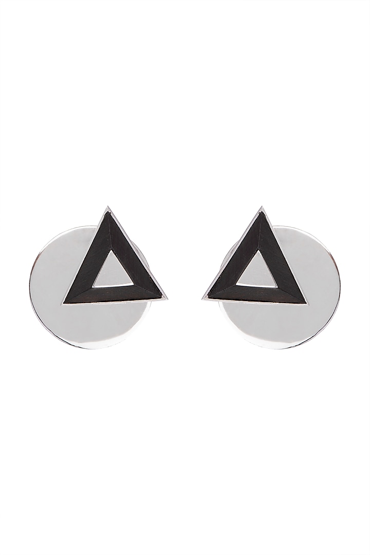 White Finish Handcrafted Black Wood Geometric Earrings by NETI NETI Jewellery