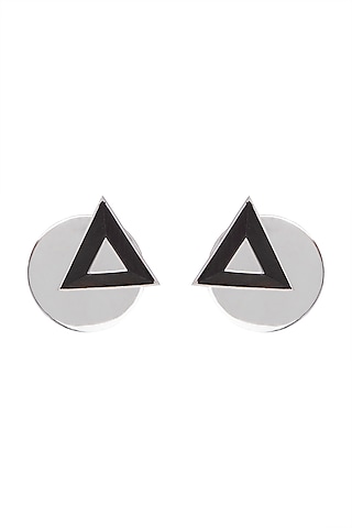 White Finish Handcrafted Black Wood Geometric Earrings by NETI NETI Jewellery