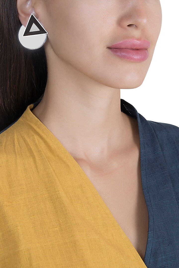 White Finish Handcrafted Black Wood Geometric Earrings by NETI NETI Jewellery at Pernia's Pop Up Shop