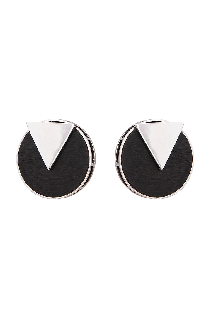 White Finish Handcrafted Black Wood & Metal Earrings by NETI NETI Jewellery