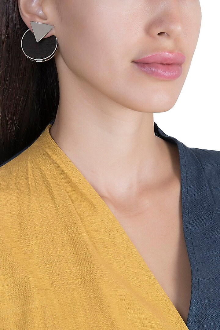 White Finish Handcrafted Black Wood & Metal Earrings by NETI NETI Jewellery at Pernia's Pop Up Shop