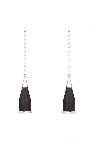 White Finish Handcrafted Wood Long Earrings by NETI NETI Jewellery