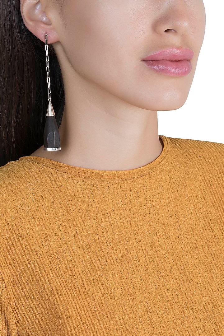 White Finish Handcrafted Wood Long Earrings by NETI NETI Jewellery at Pernia's Pop Up Shop