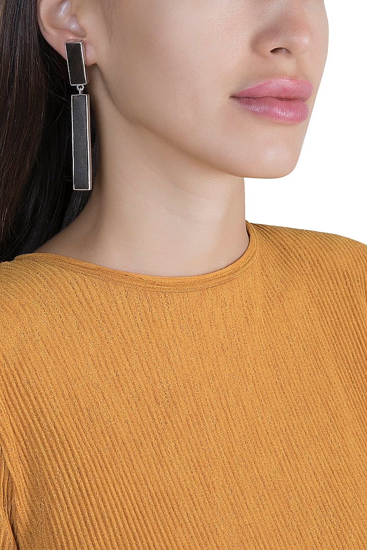 White Finish Handcrafted Wood Dangler Earrings by NETI NETI Jewellery at Pernia's Pop Up Shop