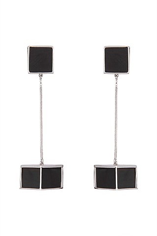 White Finish Handcrafted Metal & Black Wood Earrings by NETI NETI Jewellery