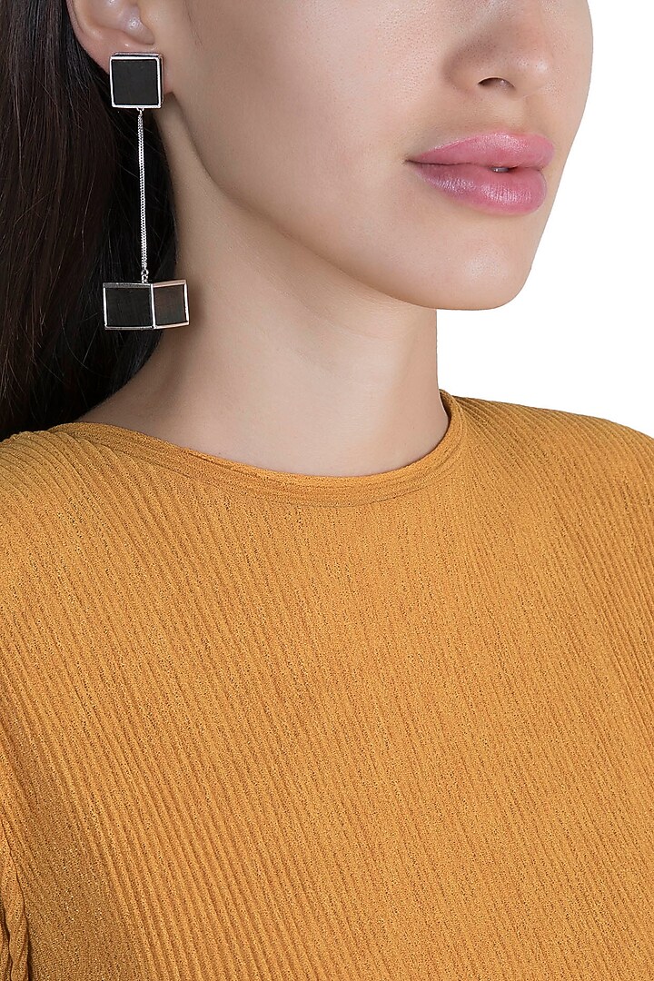 White Finish Handcrafted Metal & Black Wood Earrings by NETI NETI Jewellery at Pernia's Pop Up Shop
