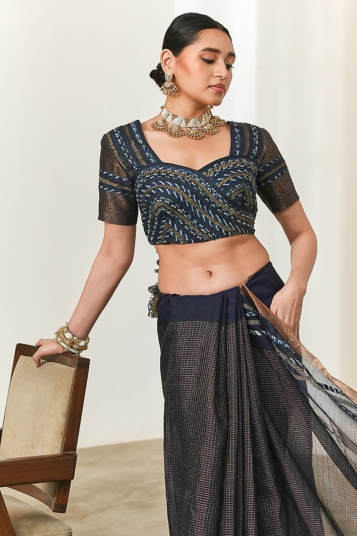 Indigo & Copper Rayon Embroidered Blouse by Neither Nor at Pernia's Pop Up Shop