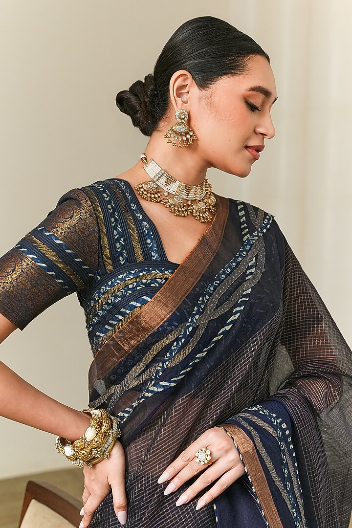Indigo & Copper Rayon Embroidered Blouse by Neither Nor at Pernia's Pop Up Shop