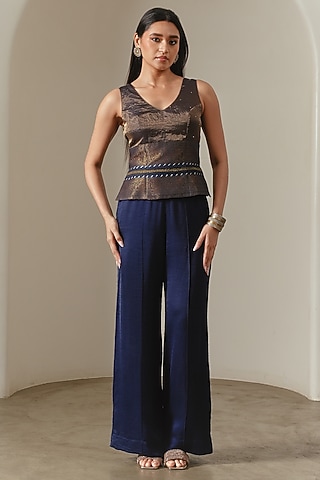 Indigo & Copper Tissue Silk Blouse Top by Neither Nor