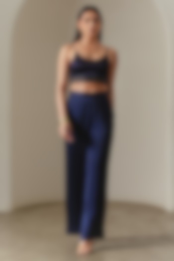 Indigo Viscose Satin Wide-Legged Trousers by Neither Nor at Pernia's Pop Up Shop