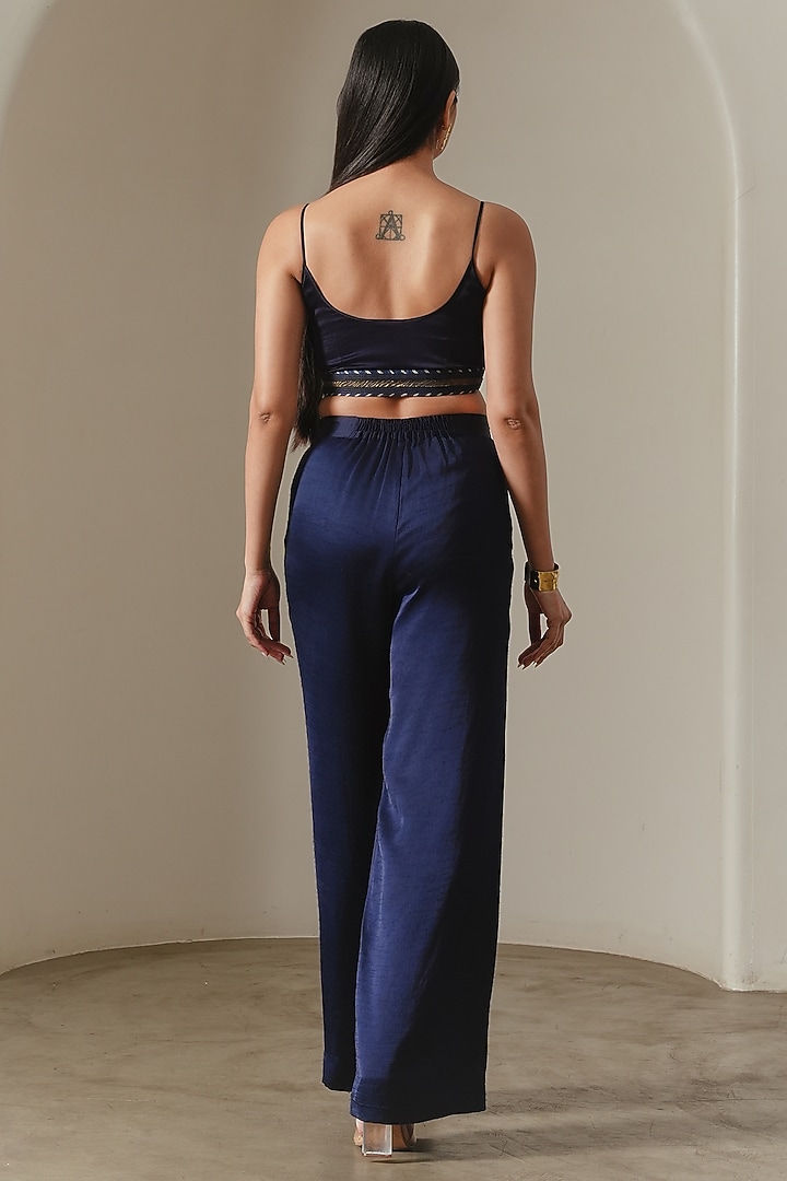 Indigo Viscose Satin Wide-Legged Trousers by Neither Nor at Pernia's Pop Up Shop