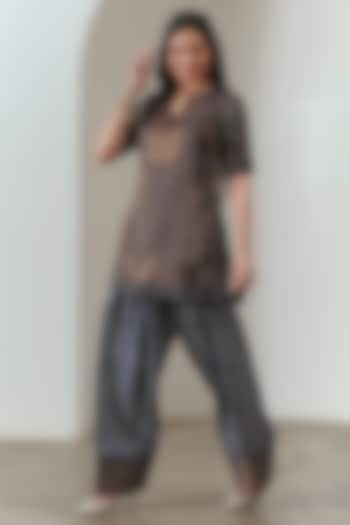 Indigo & Copper Viscose Silk Printed Farshi Salwar by Neither Nor at Pernia's Pop Up Shop