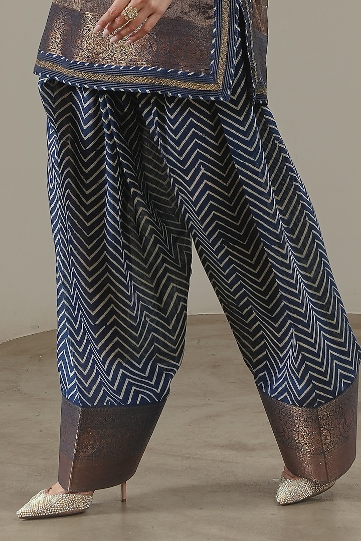 Indigo & Copper Viscose Silk Printed Farshi Salwar by Neither Nor at Pernia's Pop Up Shop