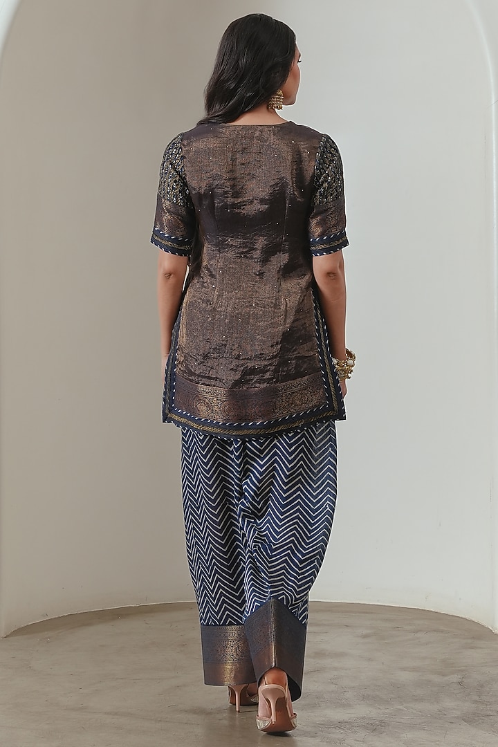 Indigo & Copper Viscose Silk Printed Farshi Salwar by Neither Nor at Pernia's Pop Up Shop