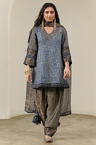 Copper Crushed Tissue Salwar by Neither Nor
