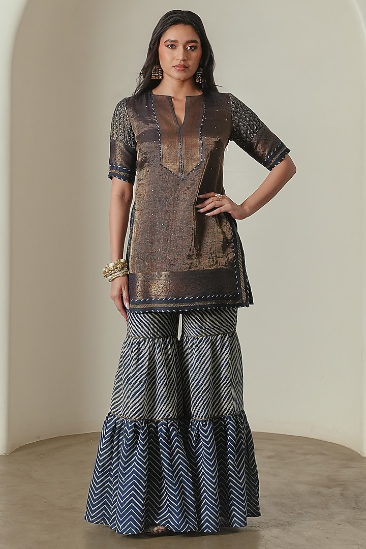 Indigo Viscose Silk Printed Sharara by Neither Nor at Pernia's Pop Up Shop
