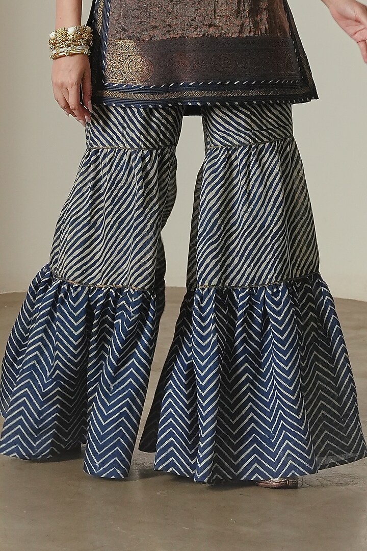 Indigo Viscose Silk Printed Sharara by Neither Nor at Pernia's Pop Up Shop