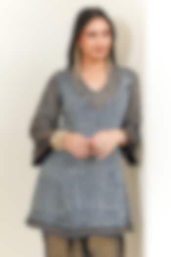 Indigo Viscose Silk Printed Kurta by Neither Nor at Pernia's Pop Up Shop