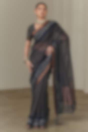 Indigo Cotton Silk Embroidered Wedding Saree by Neither Nor at Pernia's Pop Up Shop