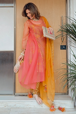 Coral Haze Organza Kalidar Kurta Set by Neither Nor