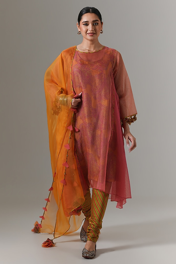 Coral Haze Organza Kalidar Kurta Set by Neither Nor at Pernia's Pop Up Shop