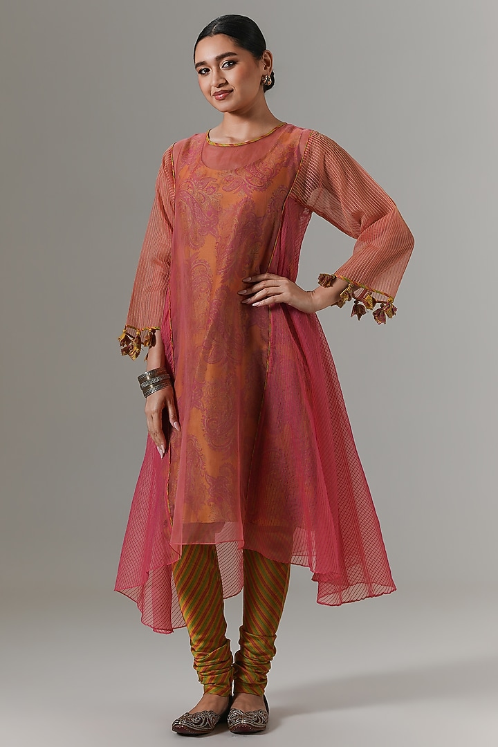 Coral Haze Organza Kalidar Kurta Set by Neither Nor at Pernia's Pop Up Shop