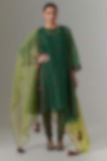 Green Tambourine Organza Kalidar Kurta Set by Neither Nor at Pernia's Pop Up Shop