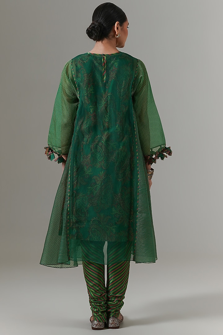 Green Tambourine Organza Kalidar Kurta Set by Neither Nor at Pernia's Pop Up Shop