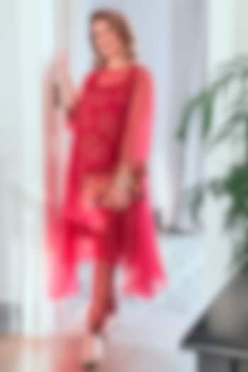 Raspberry Sorbet Organza Kalidar Kurta Set by Neither Nor at Pernia's Pop Up Shop
