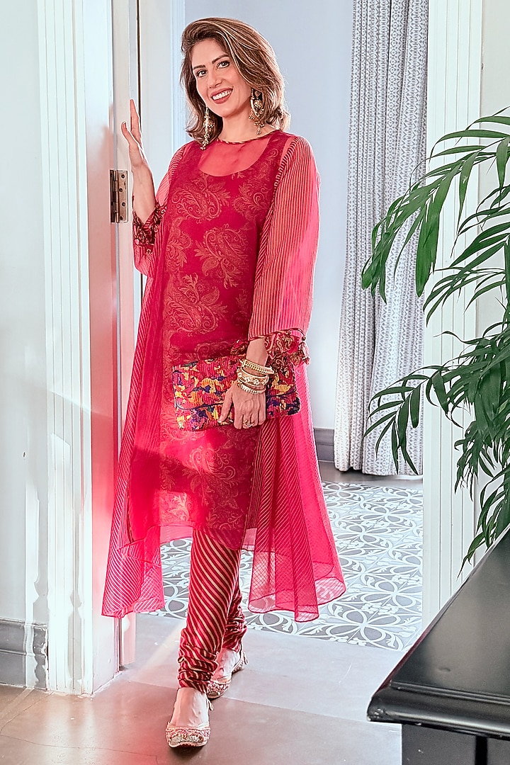 Raspberry Sorbet Organza Kalidar Kurta Set by Neither Nor at Pernia's Pop Up Shop