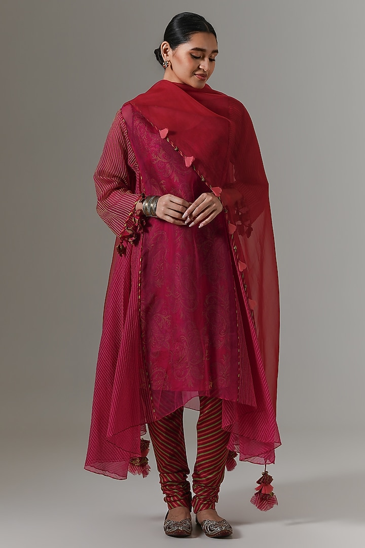 Raspberry Sorbet Organza Kalidar Kurta Set by Neither Nor at Pernia's Pop Up Shop